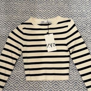 Zara Cream and Black Striped Crop Top